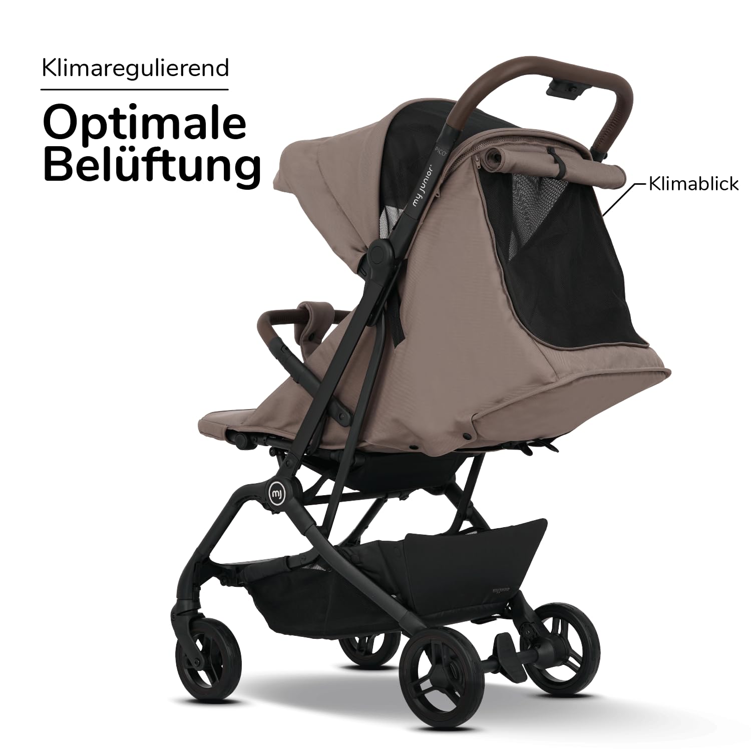 my junior Buggy PICO³ | bis 22kg | Einhand AutoFold-Klappmechanismus | Ergonomische Liegeposition nach IGR e.V. | großes Sonnenverdeck UV50+ | Handgepäckmaß | 2 Belüftungsfenster Hazel - Black