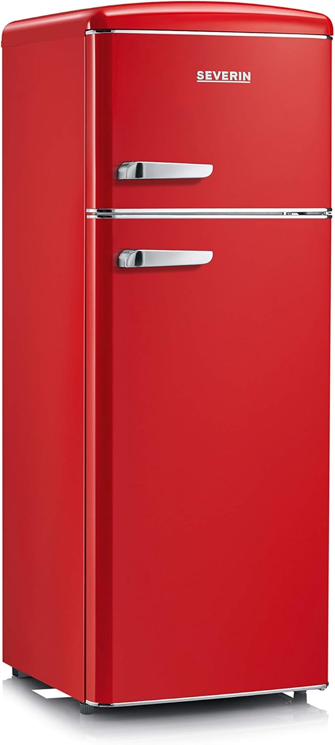SEVERIN Retro - Kühl-/ Gefrierkombination, platzsparendes Raumwunder, 4 x höhenverstellbare Abstellflächen und eine große Veggiebox, 206 L Nutzinhalt, creme, RKG 8933
