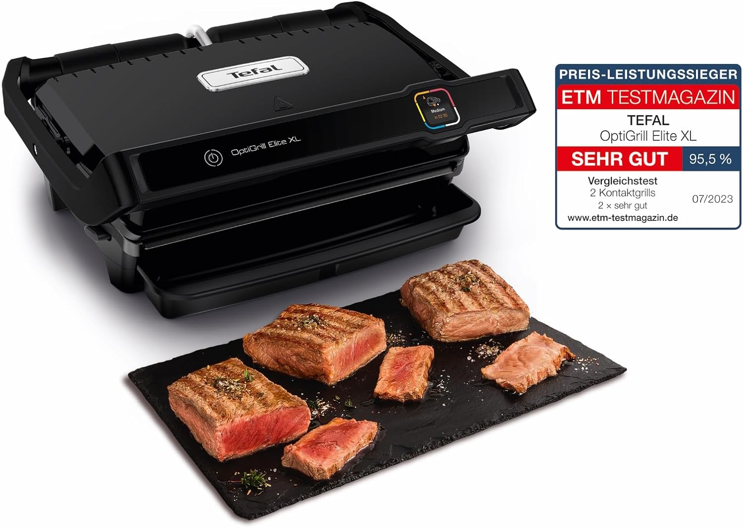Tefal OptiGrill Elite XL Kontaktgrill, automatische Garzeitanpassung, perfekte Ergebnisse, 16 Programme, digitales Display mit Garstufenanzeige, abnehmbare XL-Platten, Elektrogrill, schwarz, GC760812