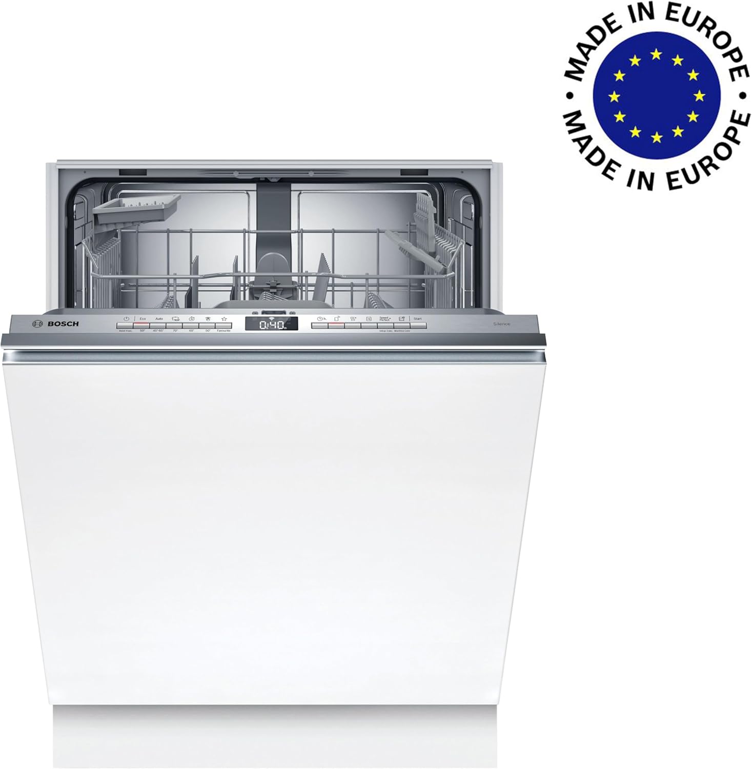 Bosch SMV4ETX08E, Serie 4, Smarter Geschirrspüler Vollintegriert 60 cm, Besteckkorb, Spülmaschine mit Programmassistent, besonders Leise, Rackmatic, Automatische Türöffnung, InfoLight, AquaStop