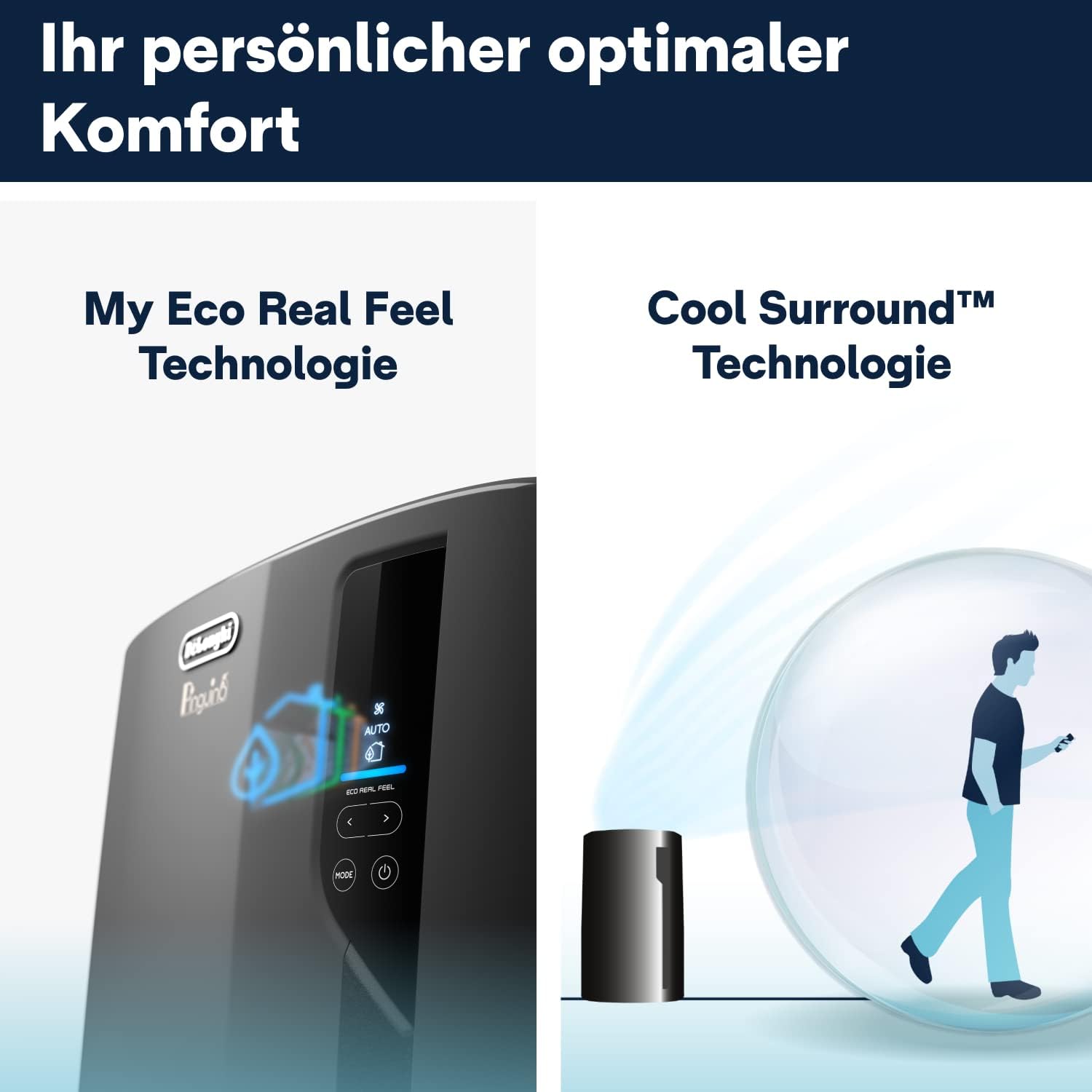 De'Longhi Pinguino PAC EL112 CST mobiles Klimagerät mit Abluftschlauch, Klimaanlage Für Räume bis 110 m³, Luftentfeuchter, Ventilationsfunktion, 24h-Timer, Schwarz