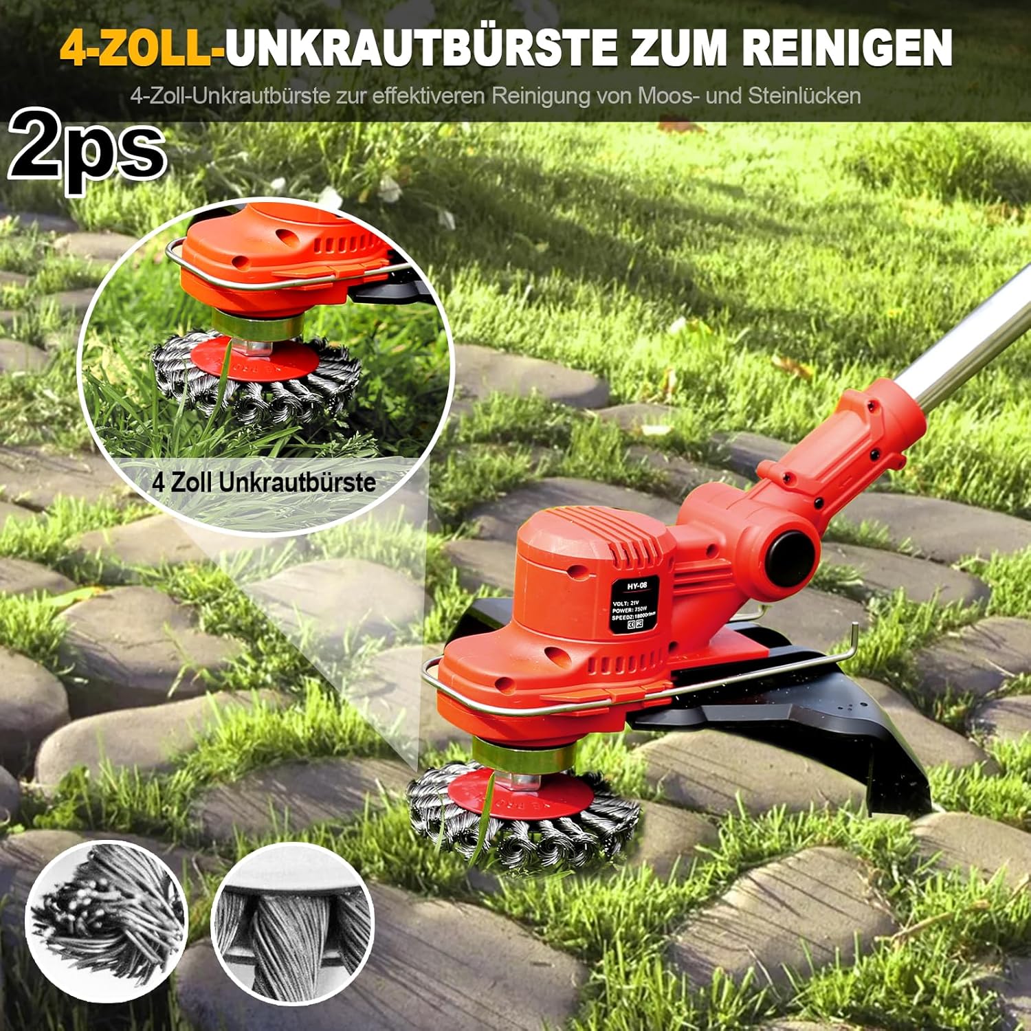 SHJICH Rasentrimmer mit Akku, 4-in-1 Multifunktion akku rasentrimmer für Makita Akku, 8000mAh freischneider mit unkrautbürste, 21V Akku Freischneider, 100~145cm Teleskop-Stiel, für Garden Trimmen