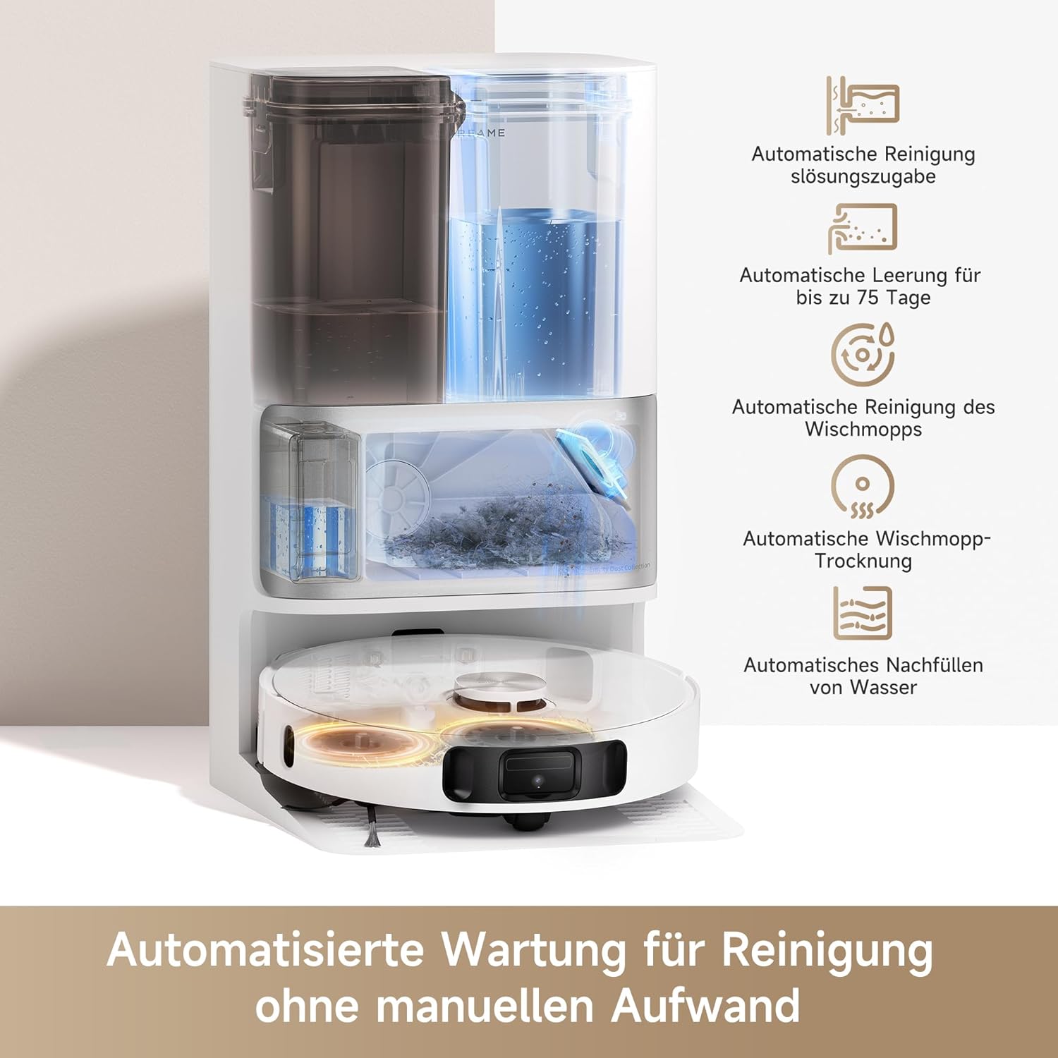 dreame L10s Pro Ultra Heat Roboter Staubsauger mit Automatische Moppreinigung mit heiem Wasser, Moppverlngerung, 7.000 Pa Saugkraft, Doppelte Mopp- und Bodenreinigung, Teppicherkennung