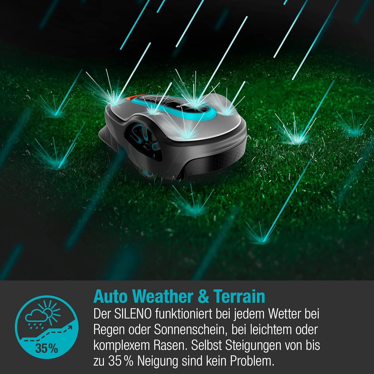 Gardena Mhroboter SILENO minimo 500 m: intelligenter Rasenmher mit optimaler Konnektivitt, mit Gardena Bluetooth App programmierbar, DE-Version (15202-20)