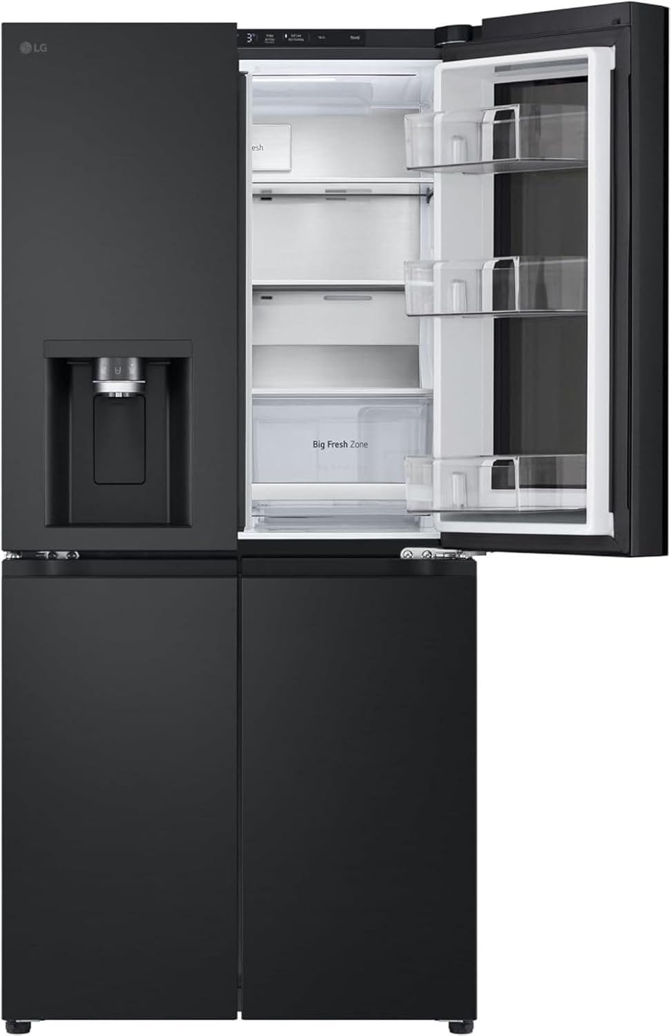 LG GMG861EPAE InstaView SLIM Multi-Door, Klasse E, 508 L, Kühlschrank mit Gefrierfach, Eis-, Crushed Ice- Wasserspender mit UVnano, Total NoFrost, Smart Inverter Kompressor, Wi-Fi, Farbe Matte Black
