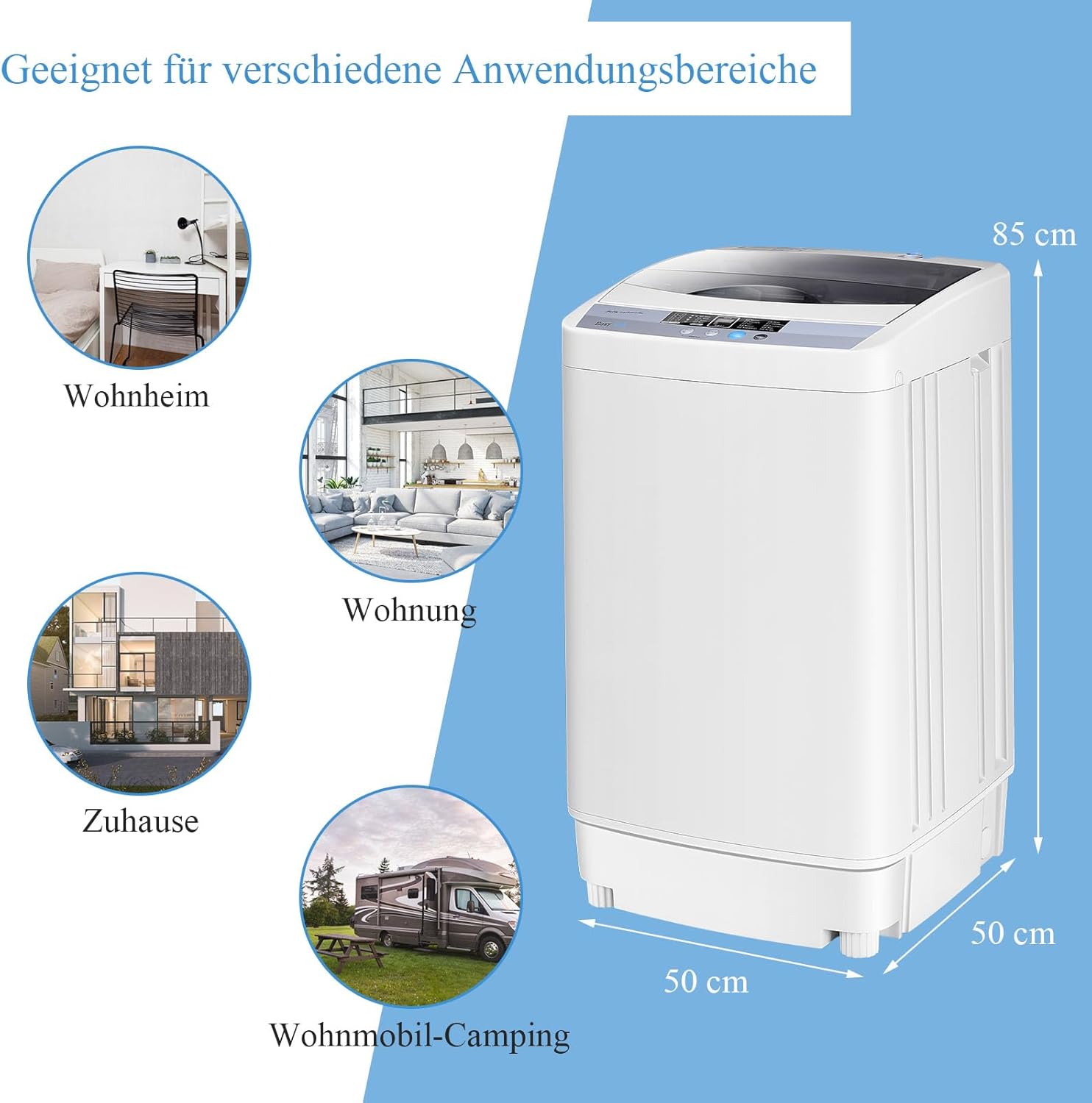 RELAX4LIFE 4,5 kg Vollautomatische Waschmaschine, Waschvollautomat mit Pumpe & Schleuder, Toplader Miniwaschmaschine mit LED-Display & 10 Programmauswahl, 310W/240W, 50 x 50 x 85 cm, Grau