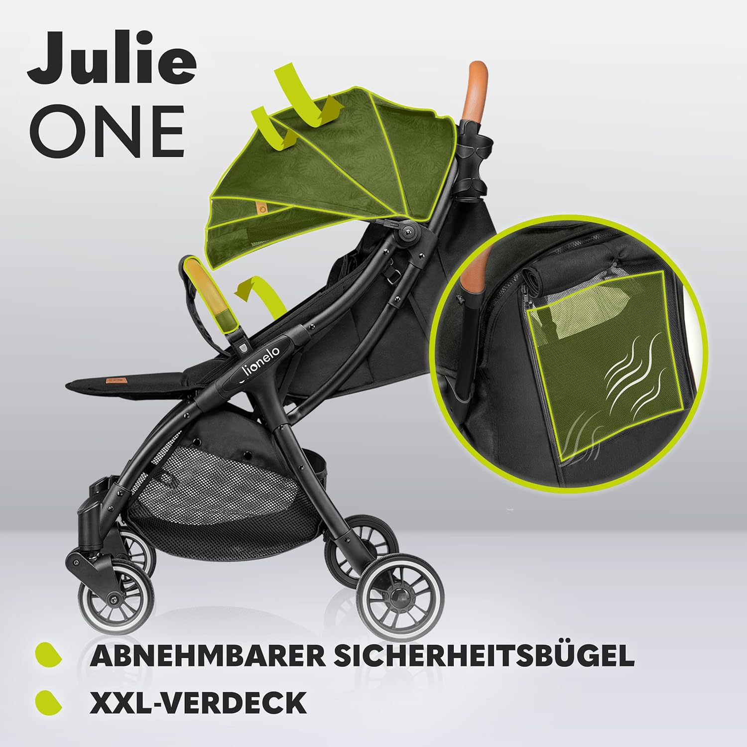 LIONELO Julie One Buggy Kinderwagen bis 22 kg, verstellbare Rückenlehne und Fußstütze, Moskitonetz, Beinwärmer, Getränkehalter und Transporttasche, zusammenklappbar