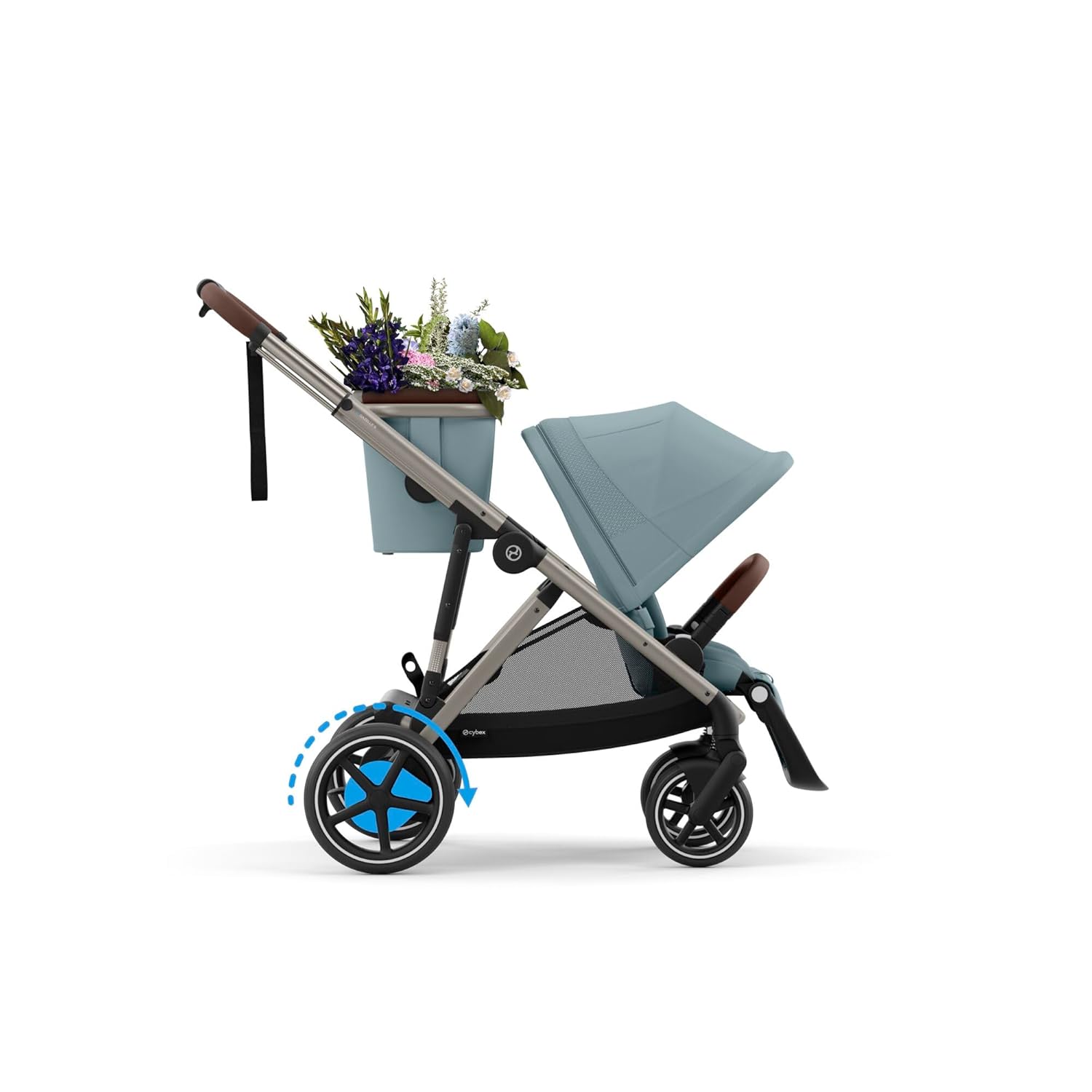 CYBEX Gold Kinderwagen e-GAZELLE S, Ab Geburt bis ca. 4 Jahre, Max. 22 kg (Single-Modus) / 2x 22 kg (Duo-Modus), All-in-1-System mit E-Antrieb und 20+ Konfigurationen, Moon Black