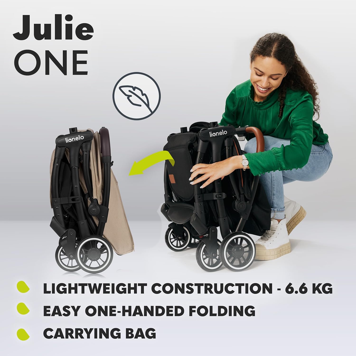 LIONELO Julie One Buggy Kinderwagen bis 22 kg, verstellbare Rückenlehne und Fußstütze, Moskitonetz, Beinwärmer, Getränkehalter und Transporttasche, zusammenklappbar