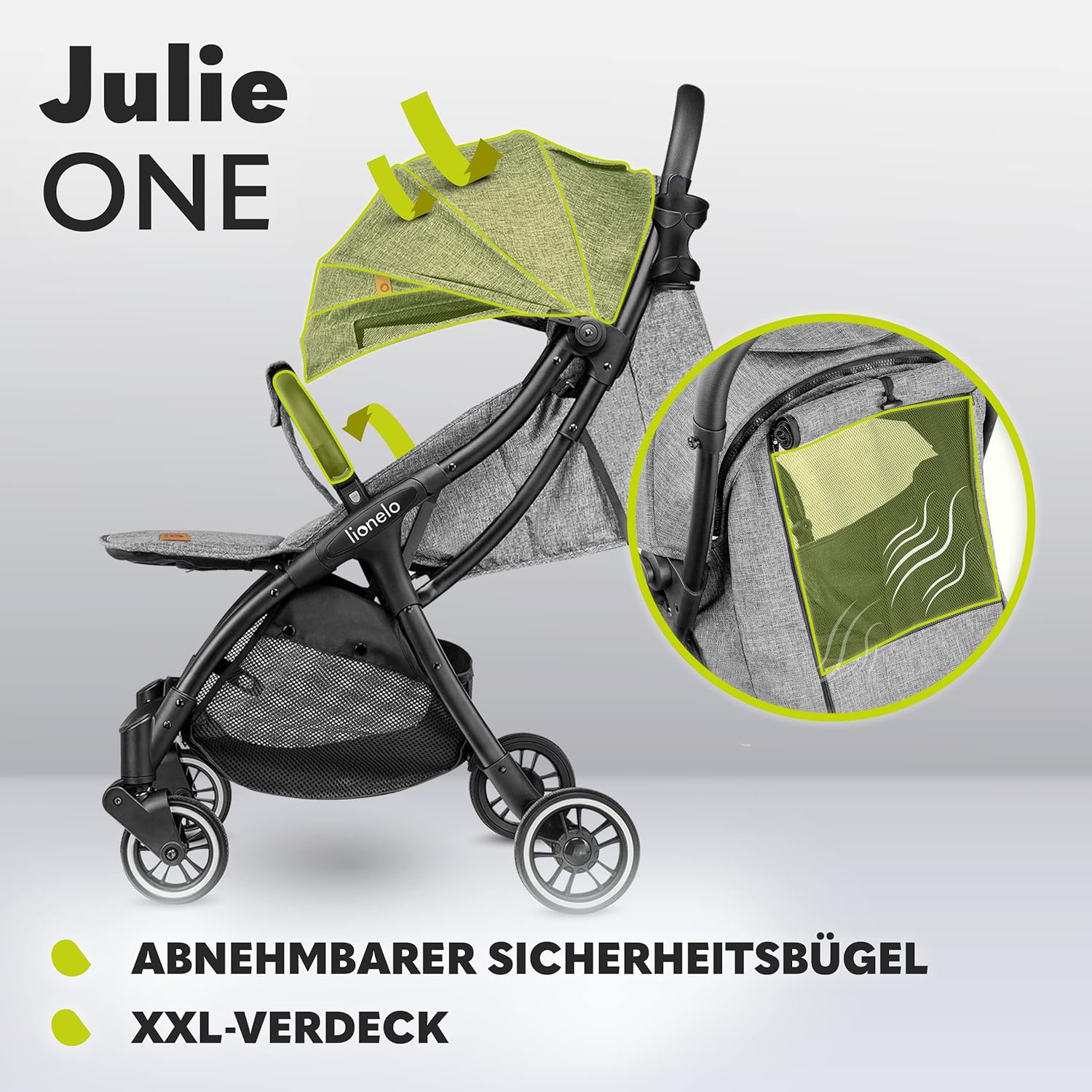 LIONELO Julie One Buggy Kinderwagen bis 22 kg, verstellbare Rückenlehne und Fußstütze, Moskitonetz, Beinwärmer, Getränkehalter und Transporttasche, zusammenklappbar