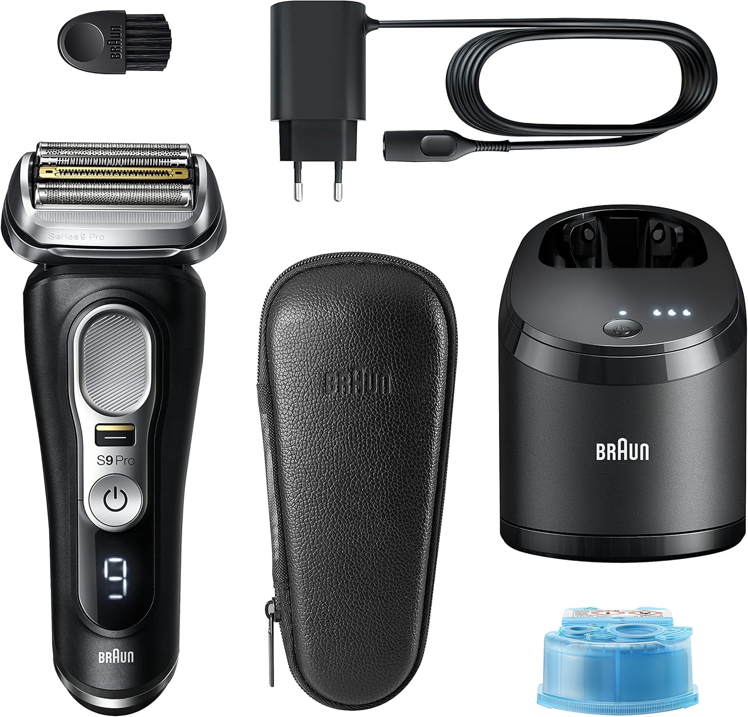 Braun Series 9 Pro Premium Rasierer Herren mit 4+1 Scherkopf, Elektrorasierer & ProLift Trimmer, PowerCase, 5-in-1 Reinigungsstation, 60 Min Laufzeit, Made in Germany, 9477cc, silber