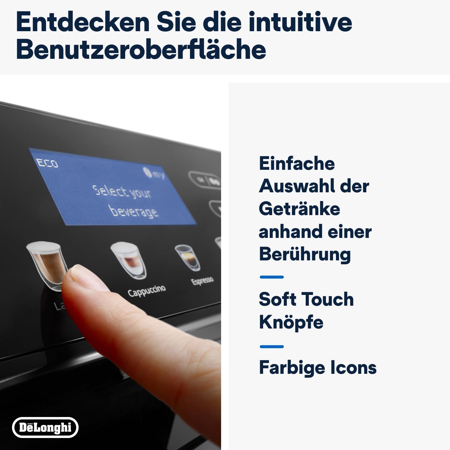 De'Longhi Eletta Evo ECAM 46.860.B Kaffeevollautomat mit LatteCrema Milchsystem, Cappuccino und Espresso auf Knopfdruck, LCD Display und Sensor-Touch-Tasten, schwarz