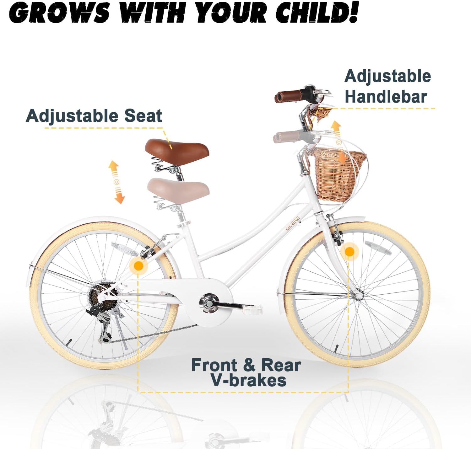 Glerc Missy 20 24 26 Zoll Mädchen City 6-Gang Hybrid Cruiser Fahrrad mit Weidenkorb für Jugend über 6-Jahre alt, mehrere Farben