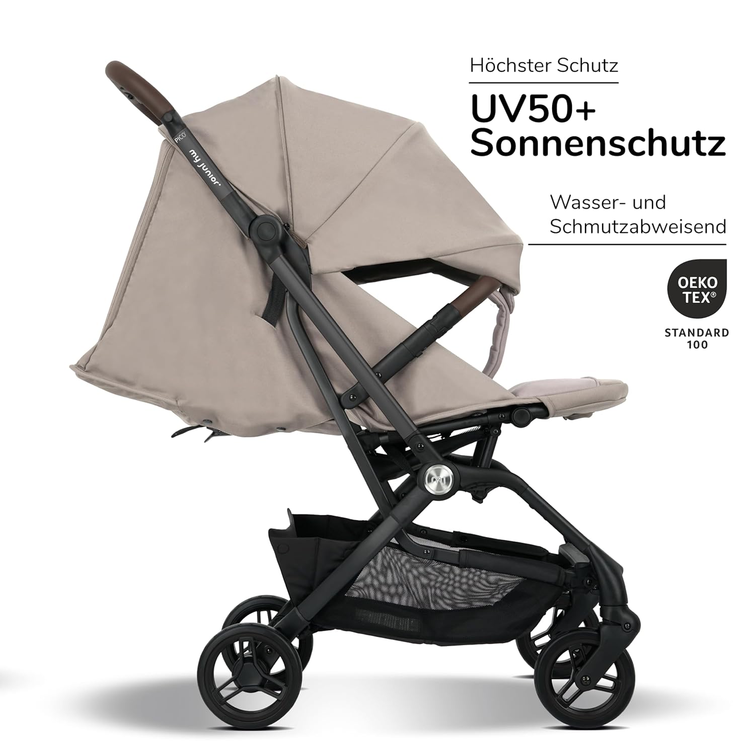 my junior Buggy PICO³ | bis 22kg | Einhand AutoFold-Klappmechanismus | Ergonomische Liegeposition nach IGR e.V. | großes Sonnenverdeck UV50+ | Handgepäckmaß | 2 Belüftungsfenster Hazel - Black
