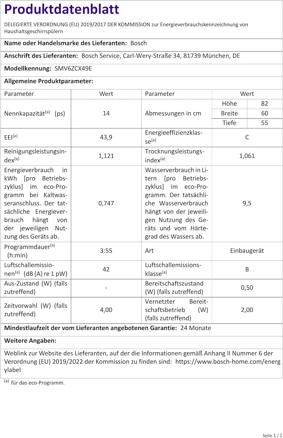 Bosch Hausgerte SMV6ZCX49E Serie 6  er Geschirrspüler Vollintegriert, Besteckschublade, Silence Programm besonders leise, PerfectDry mit Zeolith trocknet sogar Kunststoff