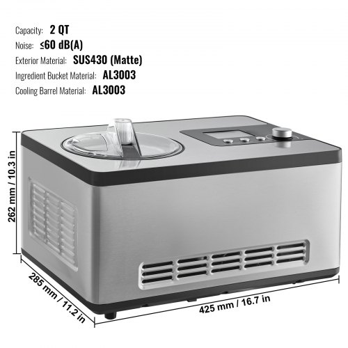 Elektrsiche Eismaschine 2L Eiscreme Frozen Joghurt Sorbet Edelstahl Gelato