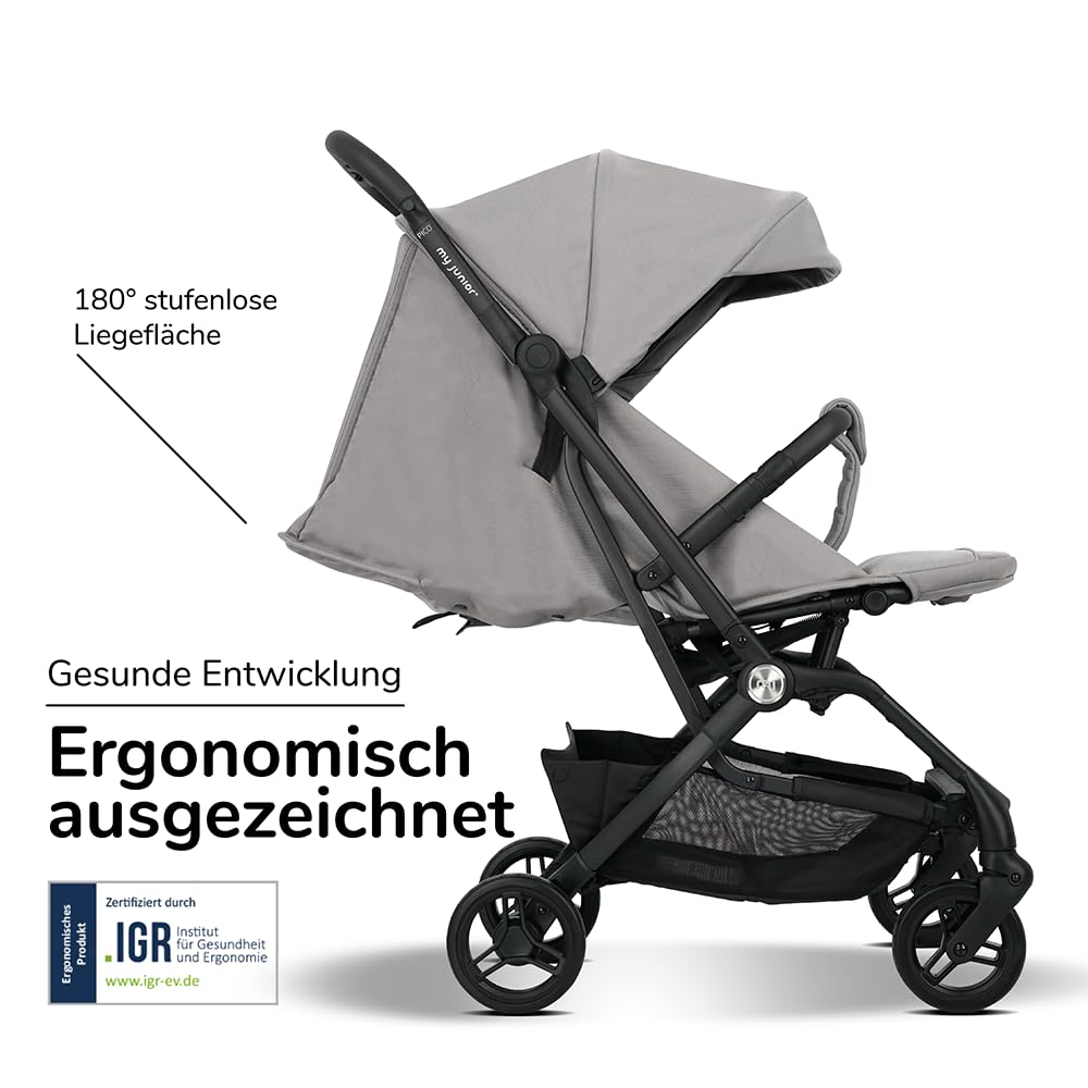 my junior Buggy PICO³ | bis 22kg | Einhand AutoFold-Klappmechanismus | Ergonomische Liegeposition nach IGR e.V. | großes Sonnenverdeck UV50+ | Handgepäckmaß | 2 Belüftungsfenster Hazel - Black