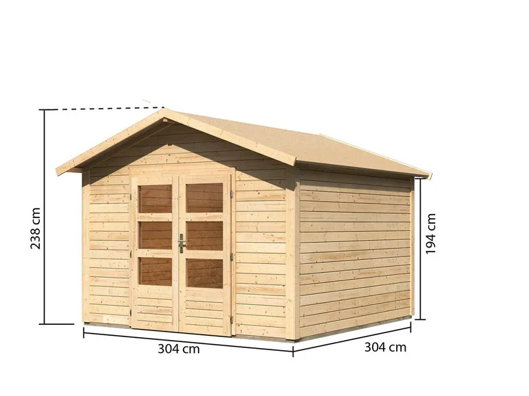 Karibu Gartenhaus »Carlos«, Satteldach, Witterungsschutz, Tür mit 3 Lichtausschnitten