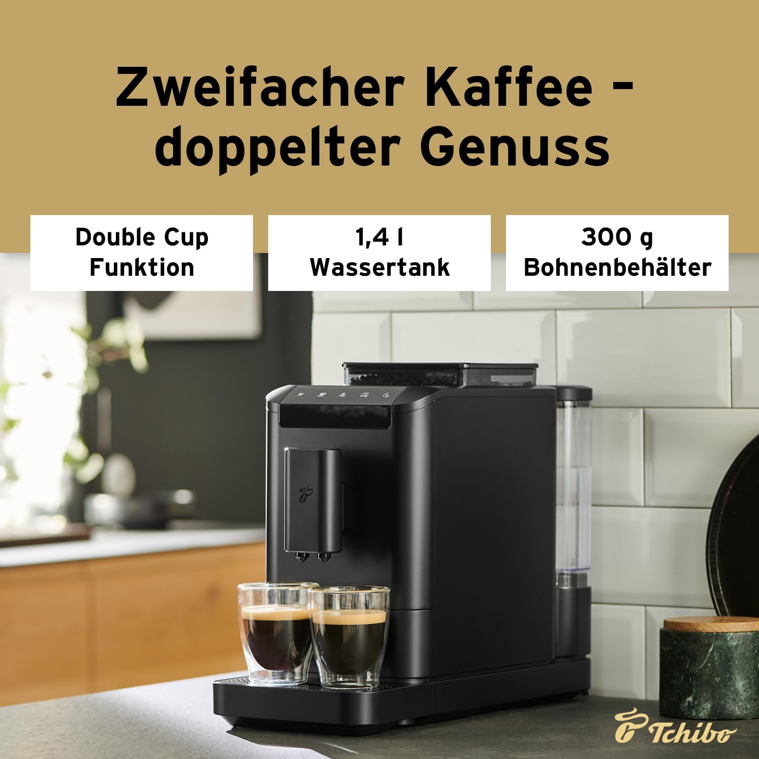 Tchibo Kaffeevollautomat Esperto2 Caffè mit 2-Tassen-Funktion für Caffè Crema und Espresso, Granite Black - INKLUSIVE Kaffeeprobierset GRATIS
