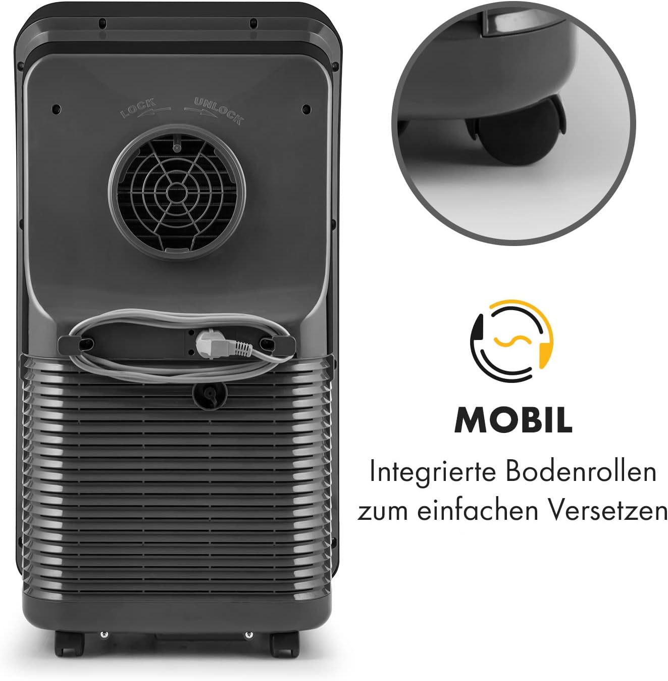 Klarstein Mobile Klimaanlage mit Abluftschlauch, 4-in-1 Klimagerät mit Ventilator, Luftentfeuchter & Nachtmodus, Kleine & Portable Klimaanlage für Wohnung & Büro, Niedriger Verbrauch, 9000 BTU