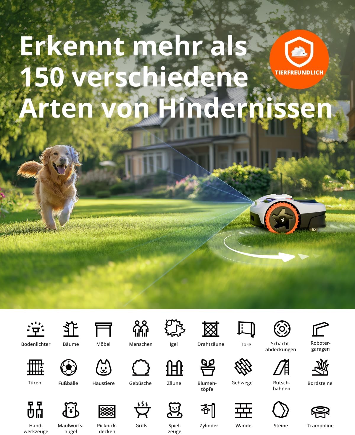 Navimow i105E Mähroboter ohne Begrenzungskabel, Empf. 500 m², Max. 600 m², RTK+Vision Rasenmäher Roboter Testsieger, Igelschutz Rasenroboter, KI Auto Kartierung, Virtuelle Begrenzung, Mehrzonen