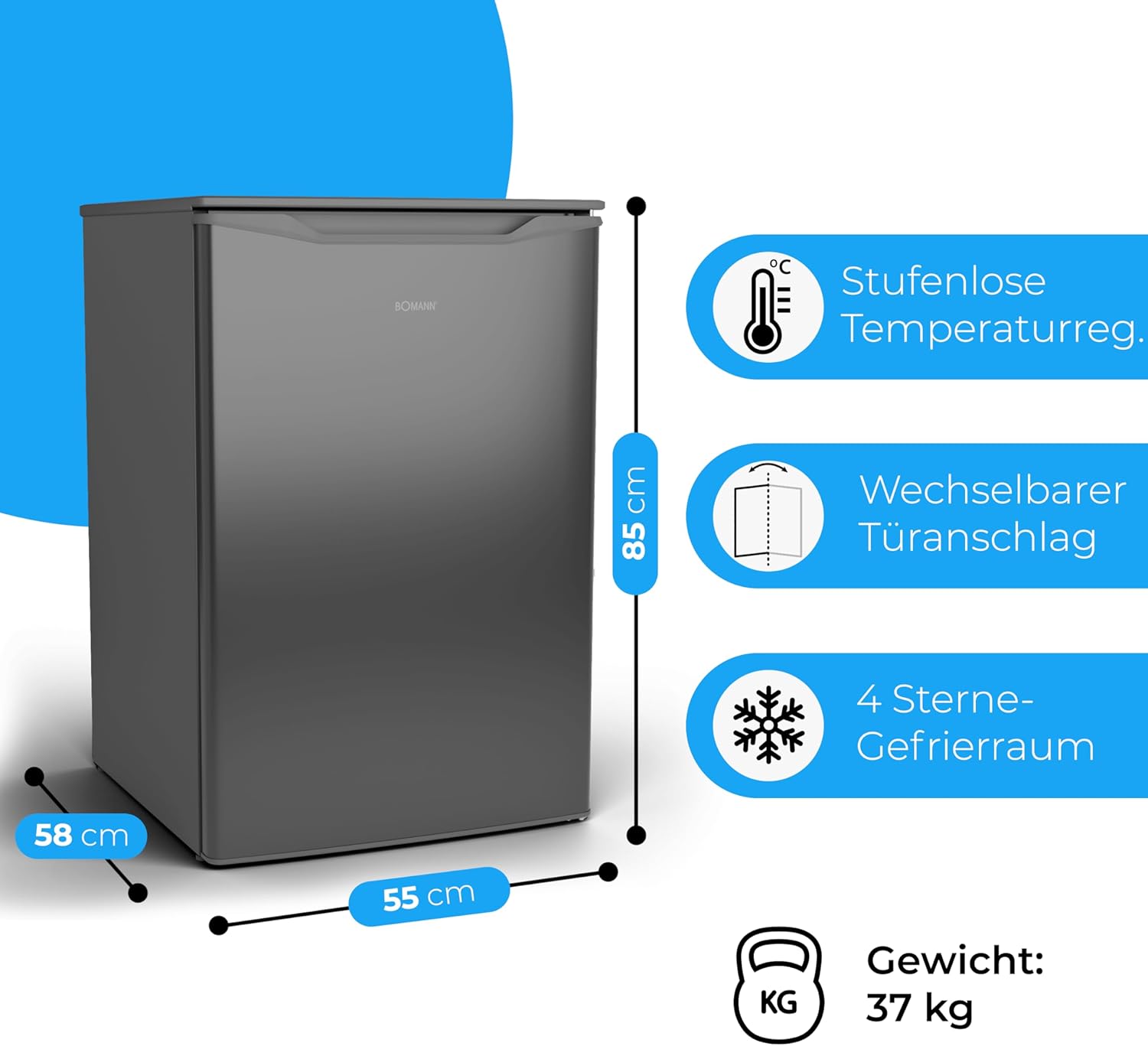 Bomann® Gefrierschrank 87L | Gefrierschrank klein mit Temperaturbereich ≤ -18°C | 3 Schubladen | Tiefkühlschrank mit wechselbarem Türanschlag | Freezer Tiefkühlschrank klein GS 7253 weiß
