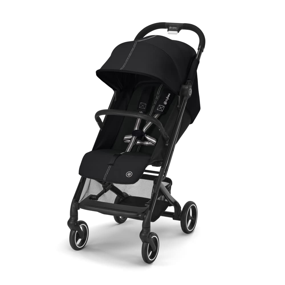 Cybex Gold Kinderwagen Beezy mit One-Pull Harness, Ab Geburt bis ca. 4 Jahre (max. 22 kg), Kompakt und ergonomisch, Magic Black (Schwarz mit schwarzem Rahmen)