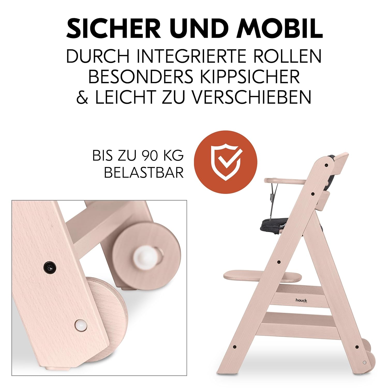 hauck Hochstuhl Beta+ Newborn Set Premium Dark Grey - Babyhochstuhl Set ab Geburt mit Neugeborenen Aufsatz Bouncer, Sitzpolster und Essbrett - Dark Grey