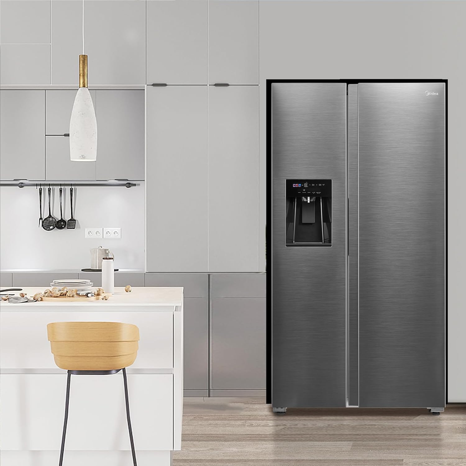 Midea KS-DDX 6.32 WT Side-by-Side Kühl-/Gefrierkombination/ 178,8 cm Hhe/ 254 kWh/Jahr/No Frost/Dual Inverter Compressor/mit 3in1 Wasser-/Eisspender und Wassertank, Dark Inox
