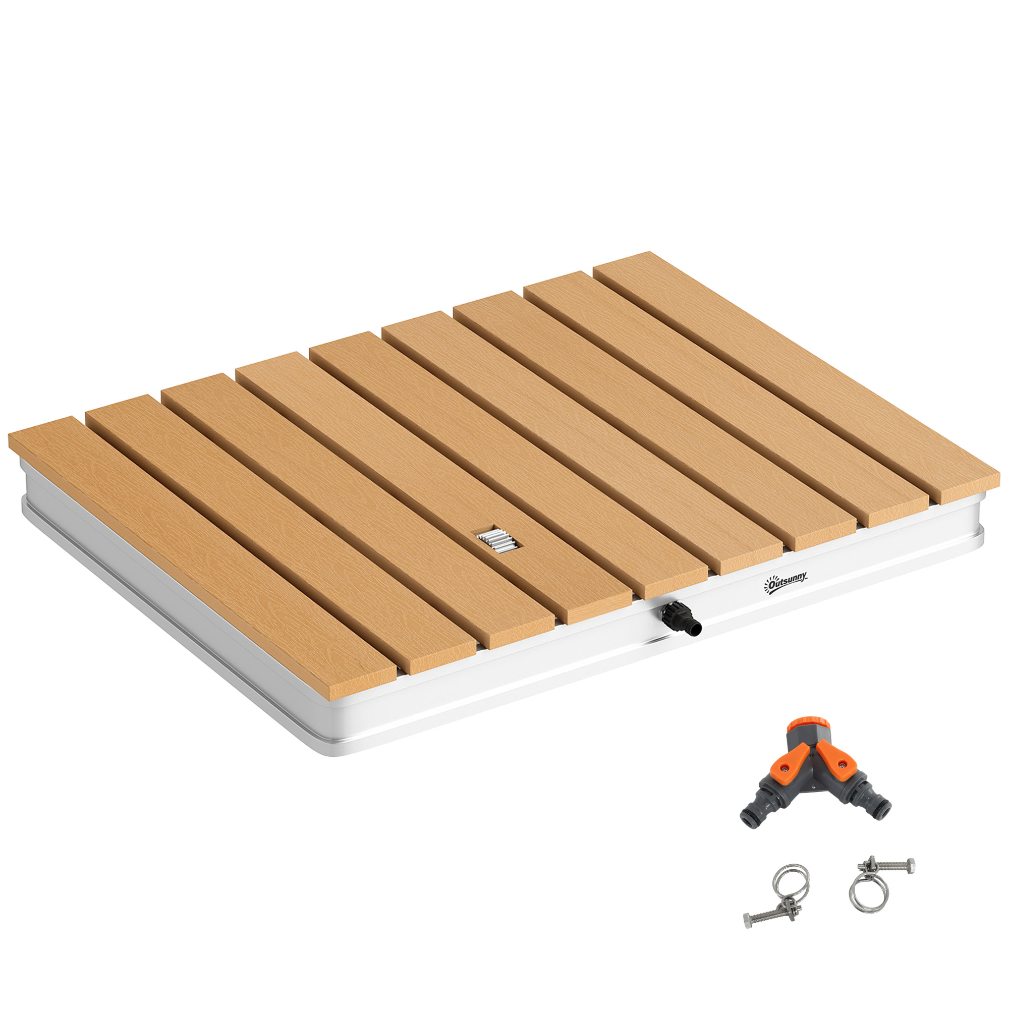 Outsunny Bodendusche Gartendusche mit einstellbar Fußrad Aluminium bis 4 m Fontänenhöhe 70 x 55 cm Naturholz