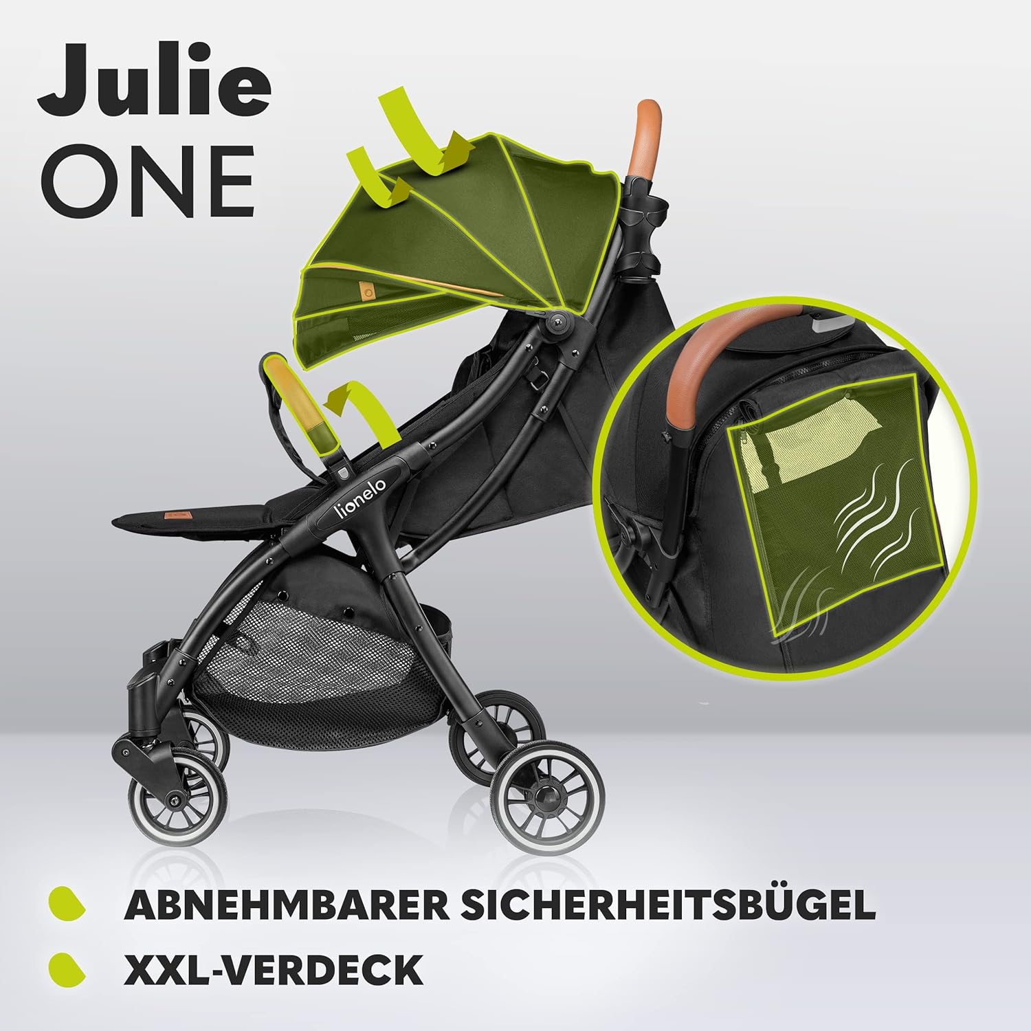 LIONELO Julie One Buggy Kinderwagen bis 22 kg, verstellbare Rückenlehne und Fußstütze, Moskitonetz, Beinwärmer, Getränkehalter und Transporttasche, zusammenklappbar