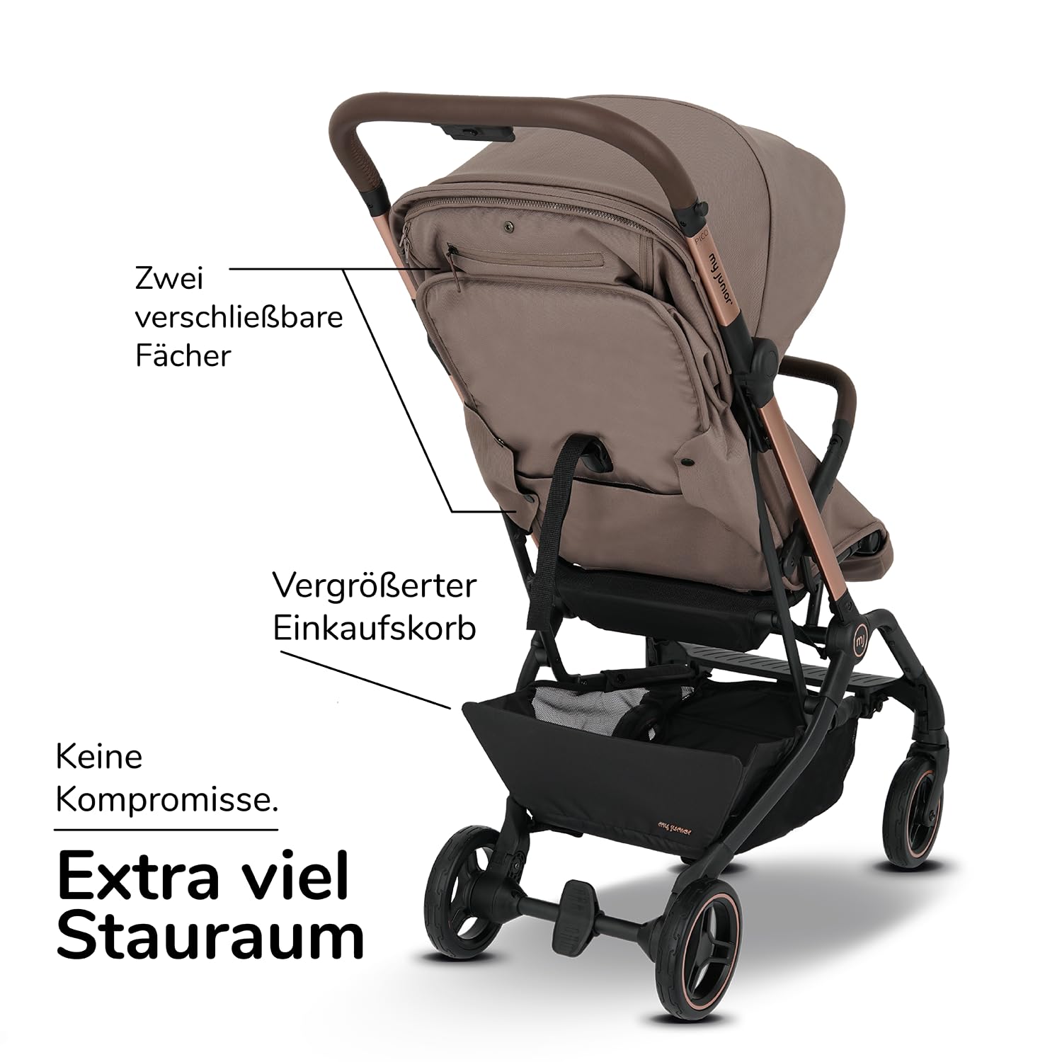 my junior Buggy PICO³ | bis 22kg | Einhand AutoFold-Klappmechanismus | Ergonomische Liegeposition nach IGR e.V. | großes Sonnenverdeck UV50+ | Handgepäckmaß | 2 Belüftungsfenster Hazel - Black