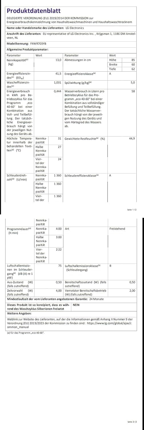 LG F4WV7080, Klasse A, Frontlader-Waschmaschine 8 kg, 1400 U/Min, AI Direct Drive, Wi-Fi, Tiefenreinigung mit Dampf, Groe Kapazitt, TRIPLE A, Auentür aus Sicherheitsglas, 62 x 60 x 85 cm  Wei