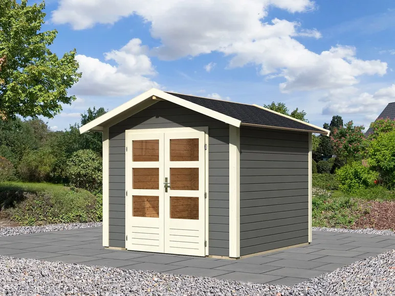 Karibu Gartenhaus »Carlos«, Satteldach, Witterungsschutz, Tür mit 3 Lichtausschnitten
