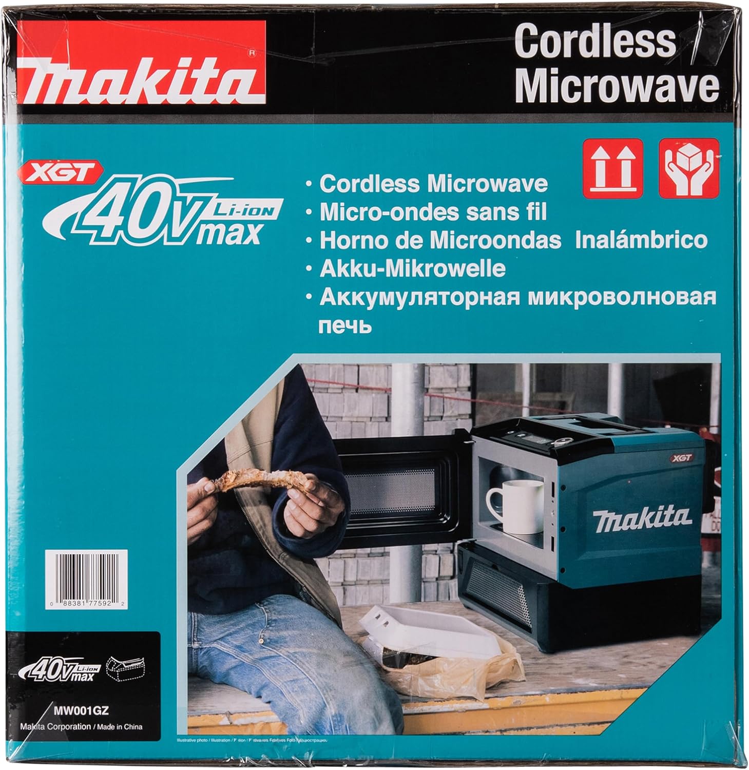 Makita MW001GZ Akku-Mikrowelle 40V max. 350/500 W, 8 l (ohne Akku, ohne Ladegerät)
