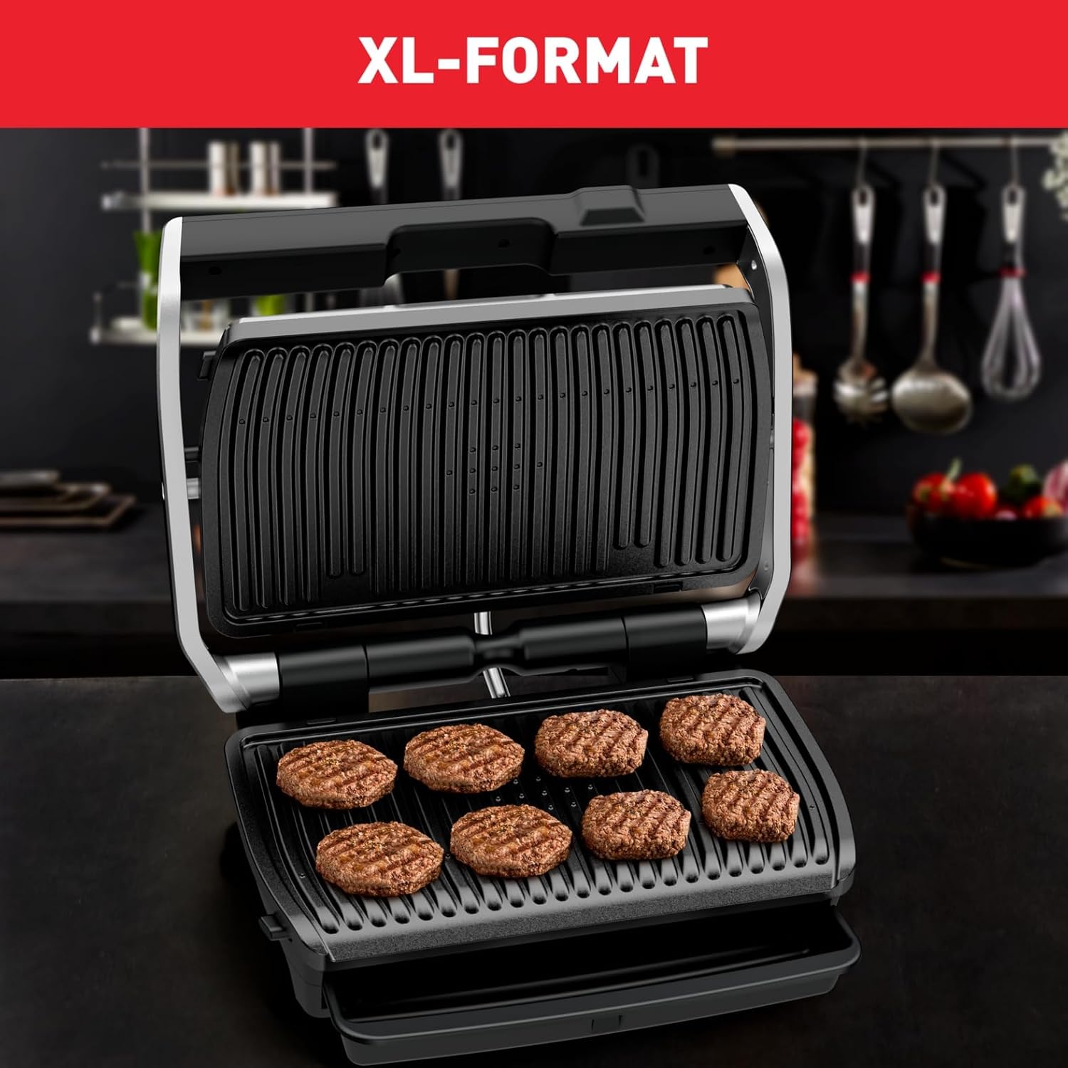 Tefal OptiGrill Elite XL Kontaktgrill, automatische Garzeitanpassung, perfekte Ergebnisse, 16 Programme, digitales Display mit Garstufenanzeige, abnehmbare XL-Platten, Elektrogrill, schwarz, GC760812