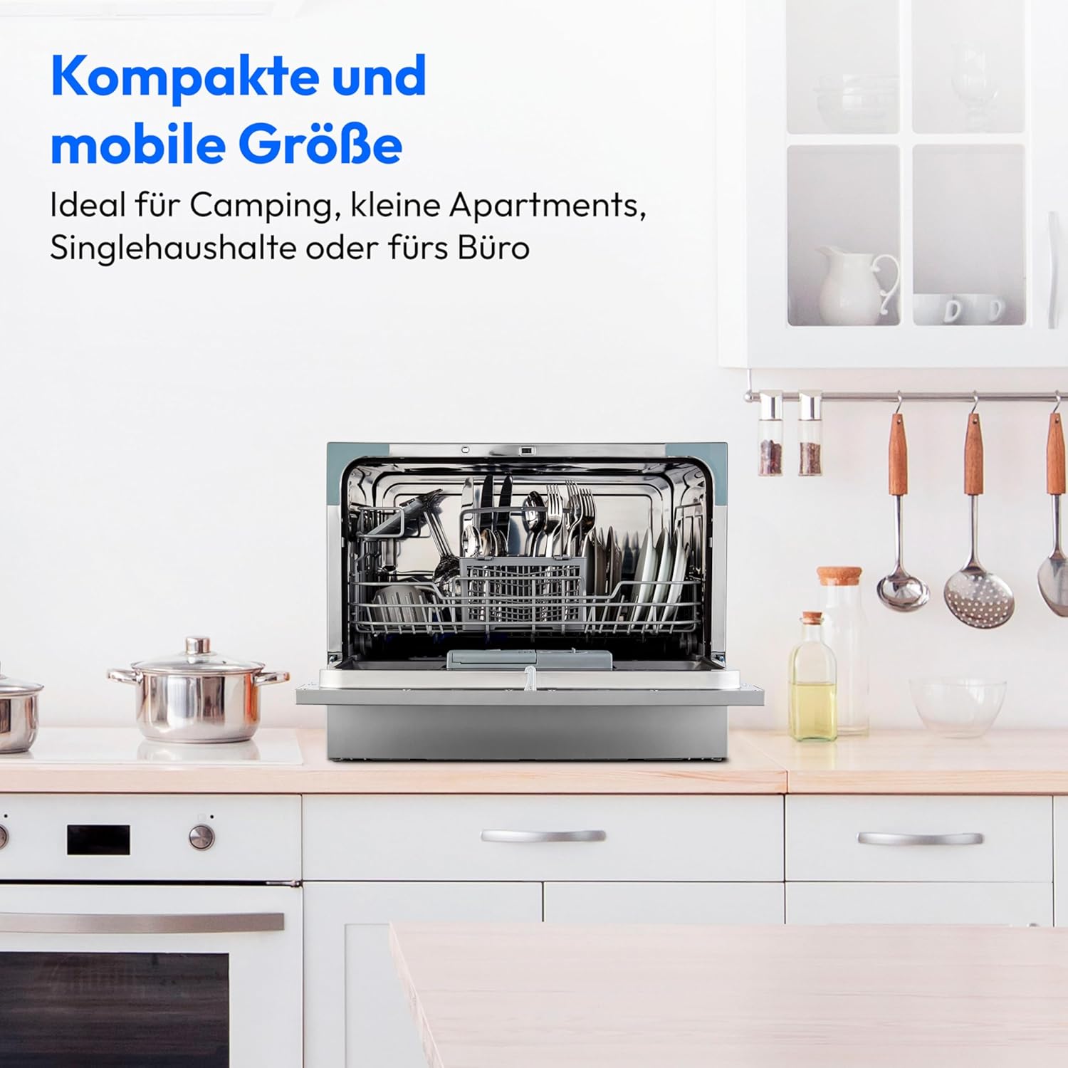 MEDION Tischgeschirrspüler DWT60 (6 Gedecke Fassungsvermögen, 7 Programme, ECO Programm, ca. 6,5 Liter Verbrauch, AquaStop, LED Display, Kindersicherung, MD37496) silber