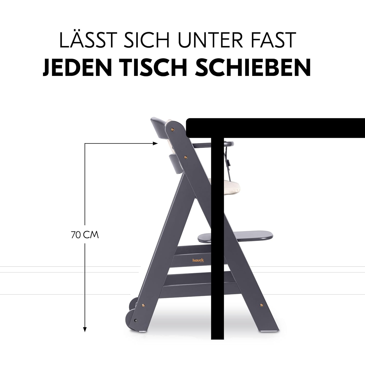 hauck Hochstuhl Beta+ Newborn Set Premium Dark Grey - Babyhochstuhl Set ab Geburt mit Neugeborenen Aufsatz Bouncer, Sitzpolster und Essbrett - Dark Grey