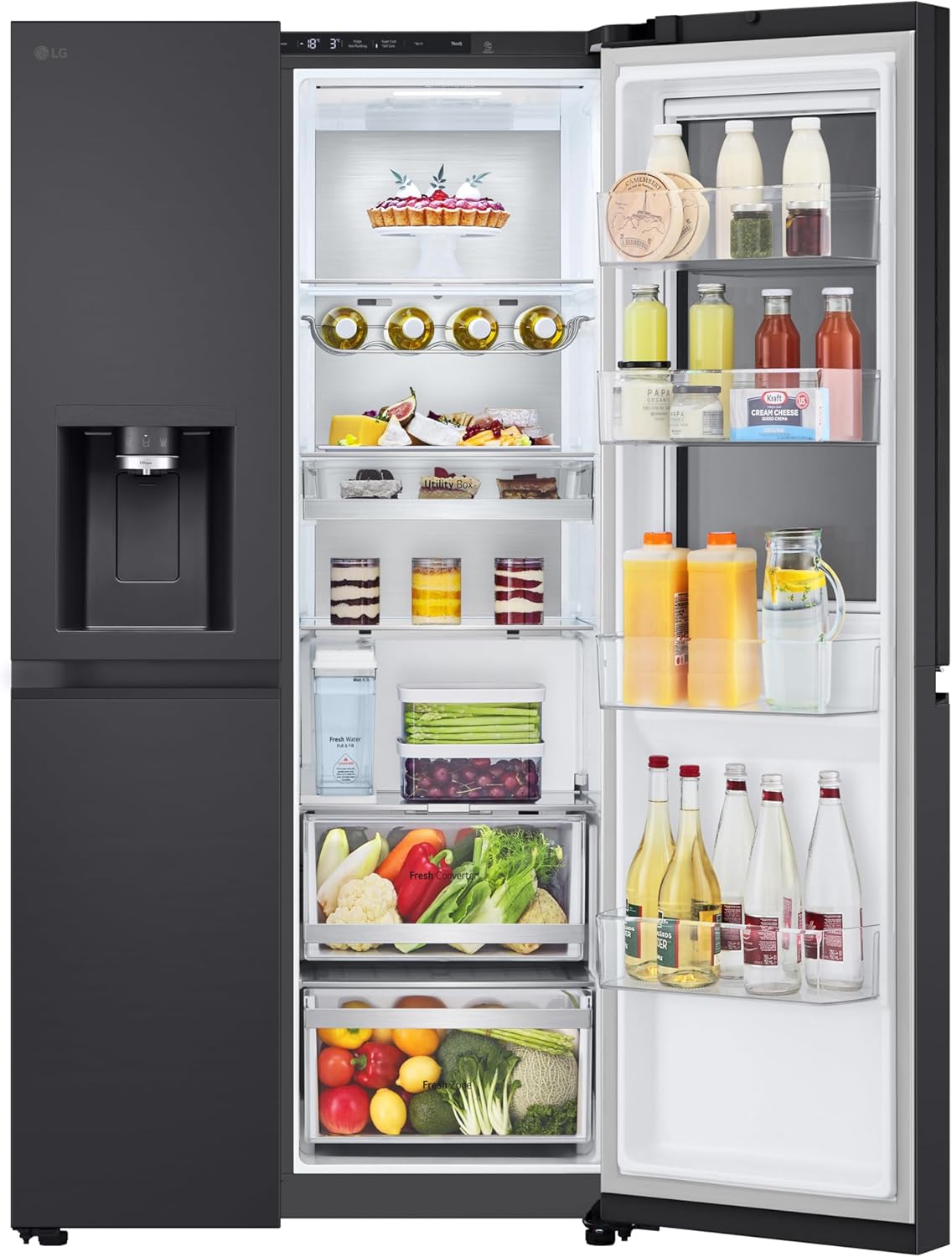 LG GSGV81PYLL Side by Side Kühlschrank, Klasse E, 635 L, Instaview, Kühlschrank mit Gefrierfach, Eis-, Crushed Ice- Wasserspender, Total NoFrost, Smart Inverter Kompressor, Wi-Fi