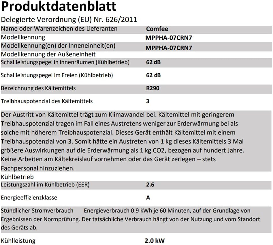 Comfee Mobiles Klimagerät Breezy Cool Pro 2.6,9000 BTU 2,6kW, Kühlen&Ventilieren&Entfeuchten,APP-Steuerung,Raumgröße bis 88m³(33㎡),Mobile Klimaanlage mit Abluftschlauch