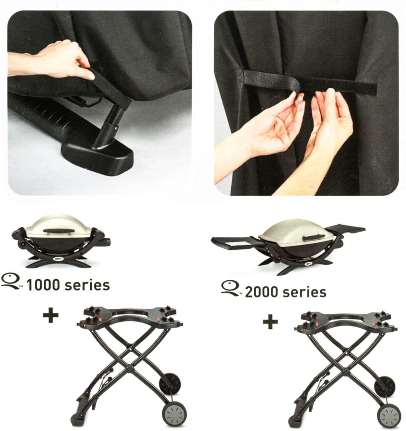 Weber Q2400 Elekrogrill mit Stand + Seitentischen, 54 x 39cm Grillfäche, portable, 2-geteilter porzellanemaillierter Guss-Grillrost, Aluminiumguss Deckel & Gehäuse - Dark Grey (55020879)