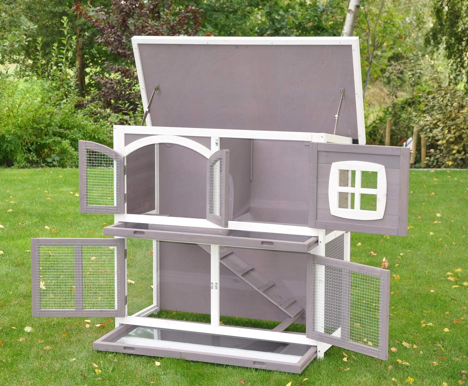 nanook Murmel XXL Doppel Kaninchenstall Hasenstall - doppelstöckig - wetterfest - 211 x 52 x 107 - Farbe: Taupe/Weiss - extra großes Kaninchengehege
