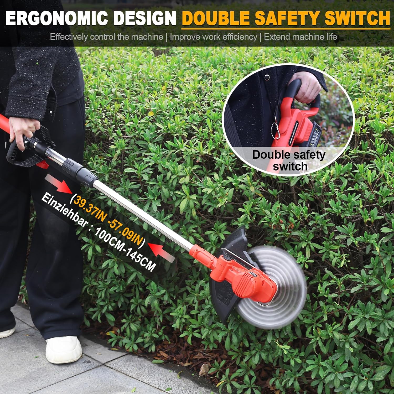 SHJICH Rasentrimmer mit Akku, 4-in-1 Multifunktion akku rasentrimmer für Makita Akku, 8000mAh freischneider mit unkrautbürste, 21V Akku Freischneider, 100~145cm Teleskop-Stiel, für Garden Trimmen