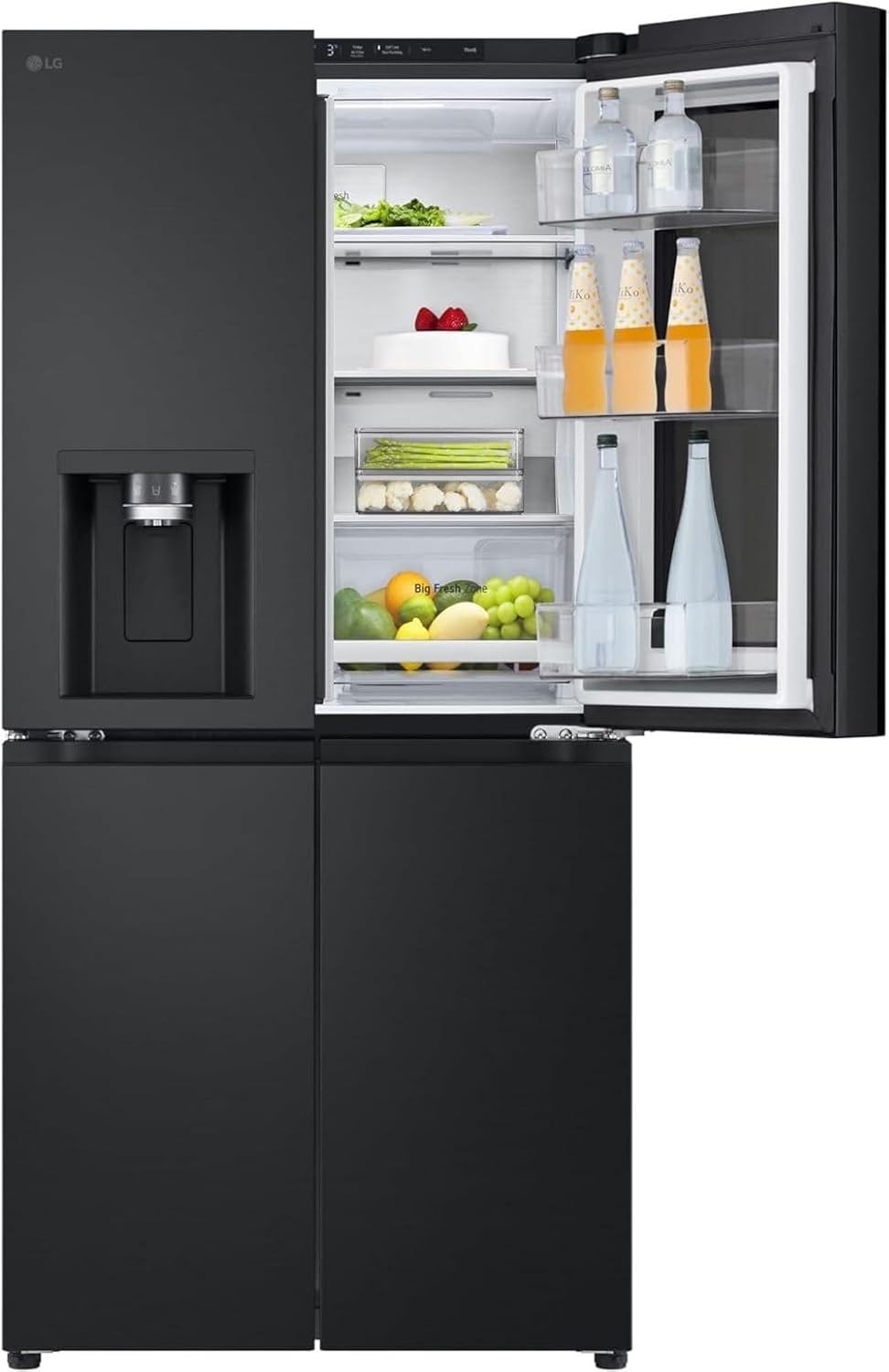 LG GMG861EPAE InstaView SLIM Multi-Door, Klasse E, 508 L, Kühlschrank mit Gefrierfach, Eis-, Crushed Ice- Wasserspender mit UVnano, Total NoFrost, Smart Inverter Kompressor, Wi-Fi, Farbe Matte Black