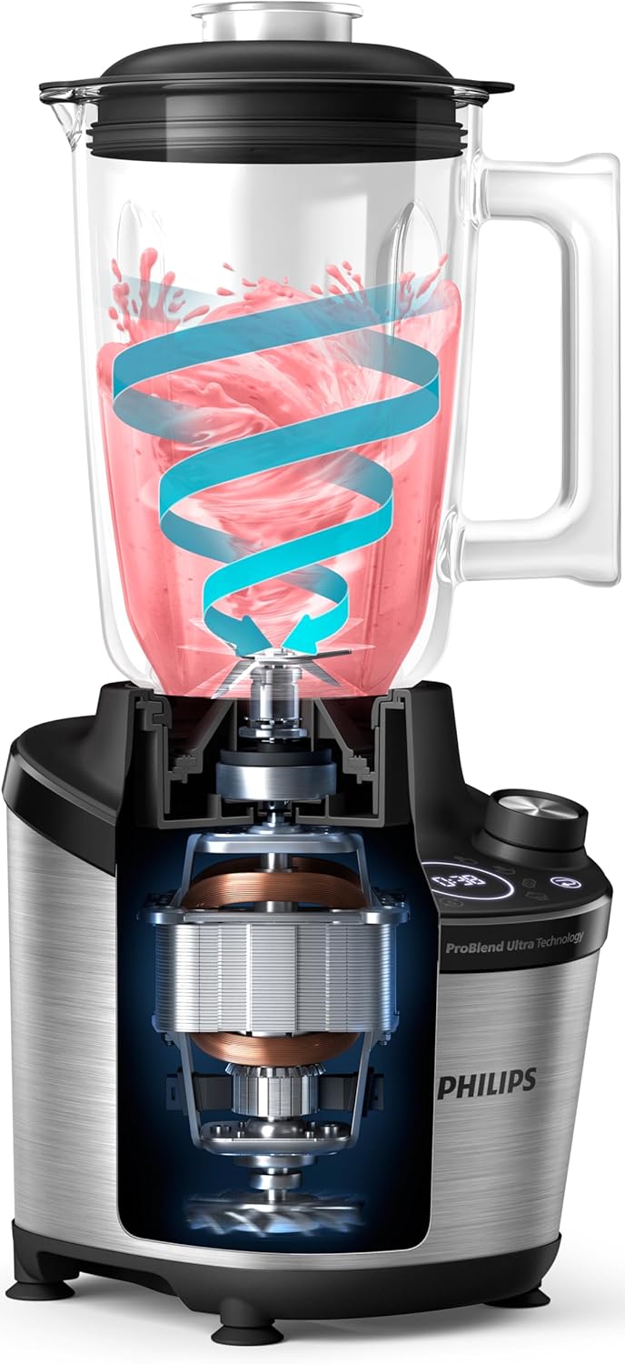 Philips Standmixer 7000 Series - 1500 Watt, 2 Liter, ProBlend Ultra Technologie, Schnellauswahlprogramme, HomeID Rezepte, Quick Clean-Funktion, 2 Tritan-Becher (HR3760/10)
