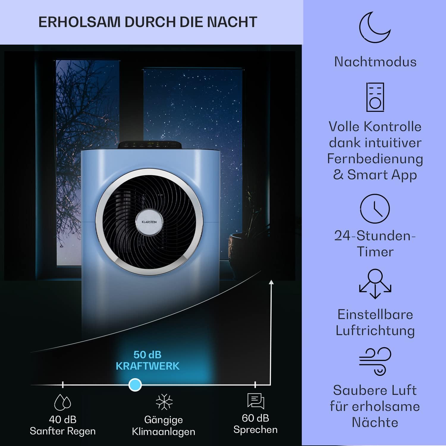 Klarstein Mobile Klimaanlage mit Abluftschlauch, 5-in-1 Klimagerät, Ventilator, Luftentfeuchter, Luftreiniger & Nachtmodus, App-Steuerung, Kleine & Portable, für Wohnung & Büro, 12000 BTU