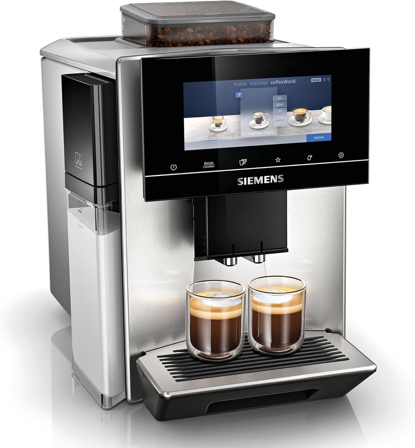 Siemens Kaffeevollautomat EQ900 TQ903D03, App-Steuerung, intuitives Full-Touch-Display, Barista-Modus, AromaBoost, Geräuschreduzierung, Premiummahlwerk, automatische Dampfreinigung, 1500 W, edelstahl
