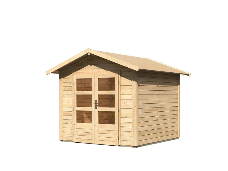 Karibu Gartenhaus »Carlos«, Satteldach, Witterungsschutz, Tür mit 3 Lichtausschnitten