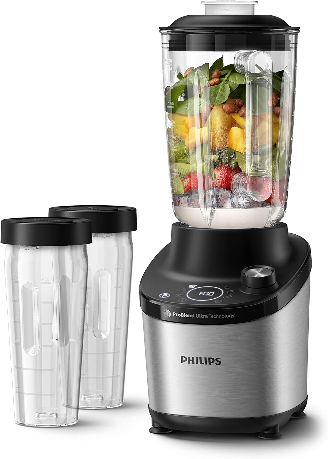 Philips Standmixer 7000 Series - 1500 Watt, 2 Liter, ProBlend Ultra Technologie, Schnellauswahlprogramme, HomeID Rezepte, Quick Clean-Funktion, 2 Tritan-Becher (HR3760/10)