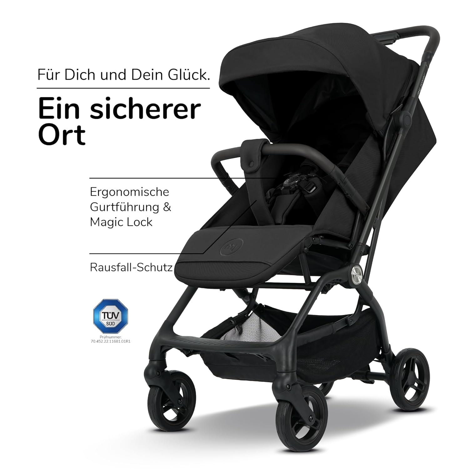 my junior Buggy PICO³ | bis 22kg | Einhand AutoFold-Klappmechanismus | Ergonomische Liegeposition nach IGR e.V. | großes Sonnenverdeck UV50+ | Handgepäckmaß | 2 Belüftungsfenster Hazel - Black
